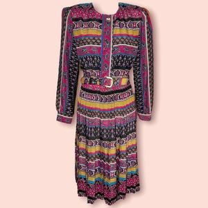Vintage Lady Carol Petites Boho Patterned Secretary Dress